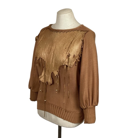 Eco by Pezzoli Milano Italian Leather Overlay Sweater - Picture 2 of 12